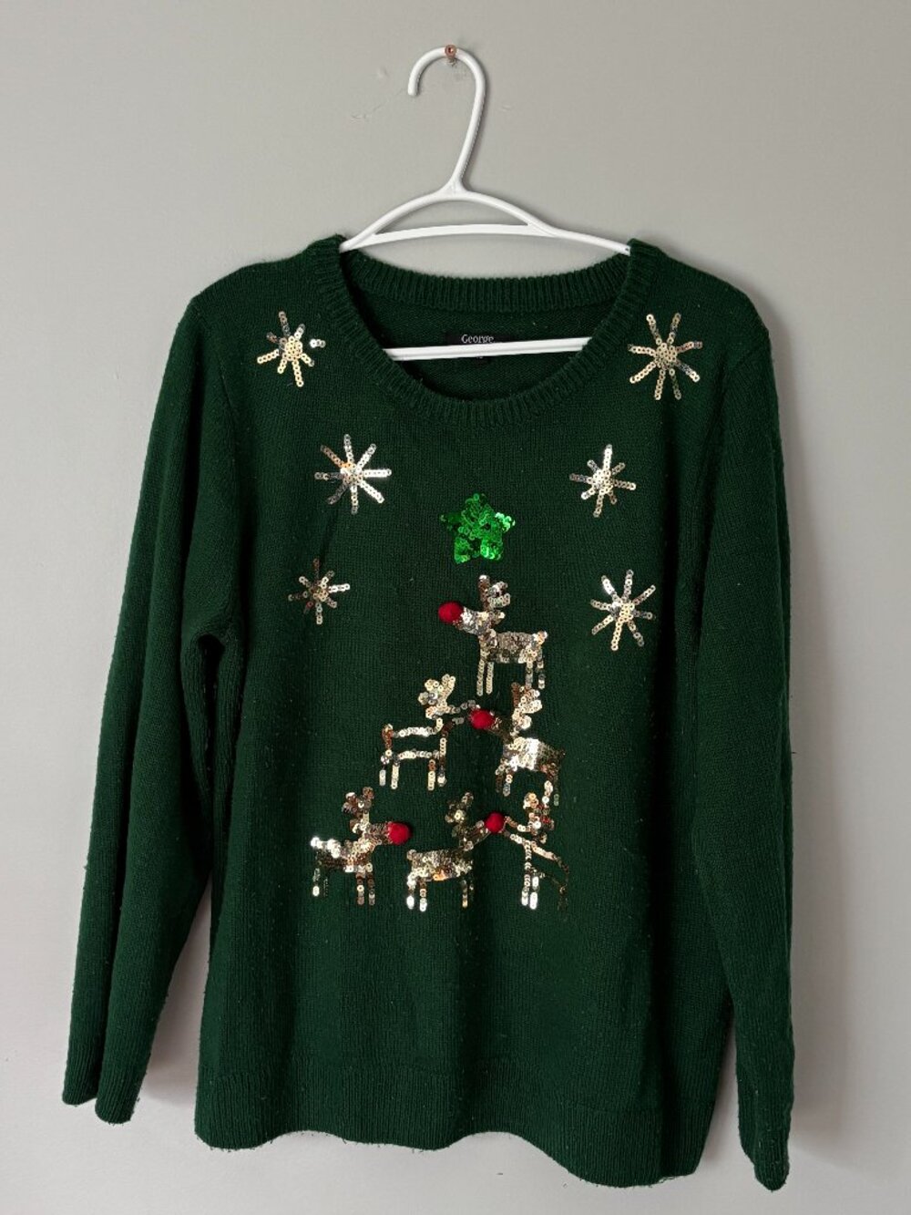 George Green and Gold Reindeer Holiday Sweater - Women's XL